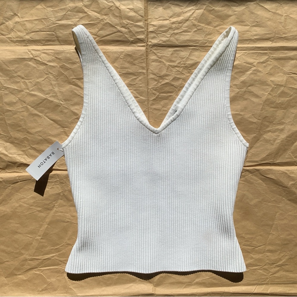 Aritzia Babaton Sculpt Knit Double V Tank in White Size S, New With Tags